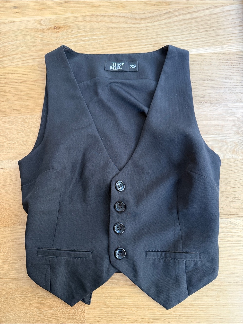 Tiger Mist Black Button-Front Cropped Vest